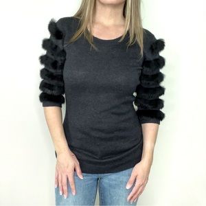 CLUNY Statement Sleeve Gray and Black Silk Blend Sweater Knit Top size XS